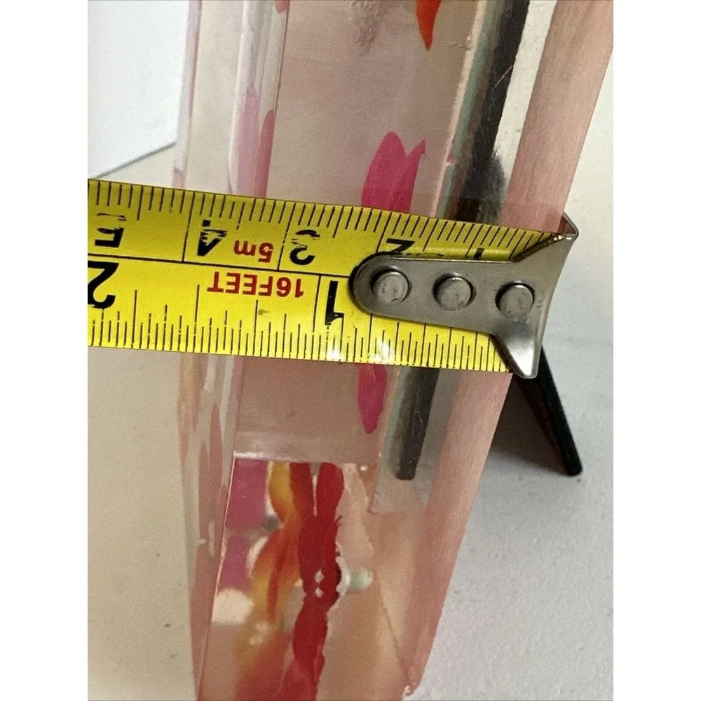 Acrylic Lucite Mod 3D Encased Pink Silk Flower Vtg 5.5